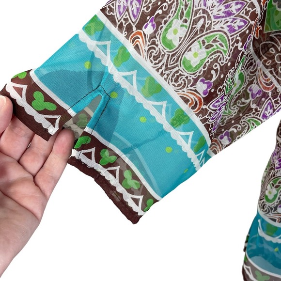 KIM ROGERS Signaure Bohemian Print 3/4-Sleeve Chiffon Button-Up Blouse, 1X - Picture 3 of 6